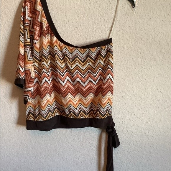 women's western geometric aztec tribal one Shoulder shirt tie L preowned - Picture 2 of 7